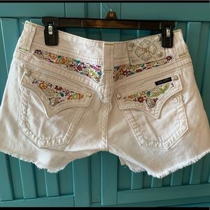 Miss Me white jean shorts with bead detailing